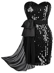 Strapless  Sequined Bandeau Neck Cocktail Club Dress/Evening Dress/Party Dress/Wedding Dress  With a Bow(s)