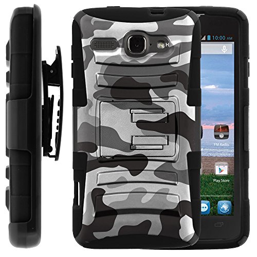 Alcatel One Touch Sonic LTE Case, Alcatel One Touch Sonic LTE Holster, Two Layer Hybrid Armor Hard Cover with Built in Kickstand for Alcatel OneTouch Sonic LTE A851L from MINITURTLE | Includes Screen Protector - Winter Gray Camouflage