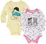 Roxy Kids Baby-girls Newborn 2 Pack Tricycle Long Sleeve Bodysuit, Yellow Assorted, 6-12 Months