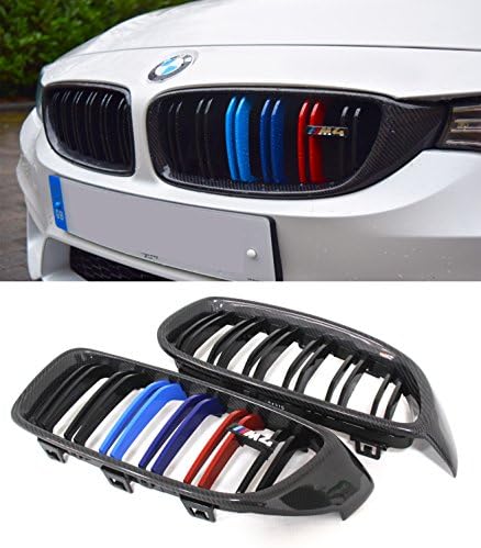 Dual Slats Carbon Fiber Front Grille Tri Color Kidney Grill M Look Emblem for BMW 4 Series F32 F33 F36 F80 M3 F82 F83 M4 2014-on