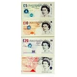 UK POUND Note Money Novelty Erasers - Realistic £5 £10 £20 & £50 Notes - Set of 4