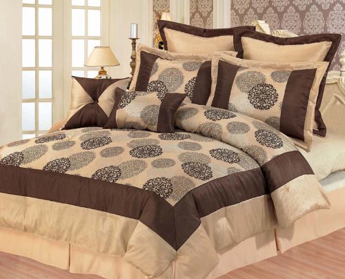 12Pc Chocolate Medallion Flocked Bed in a Bag Set Queen