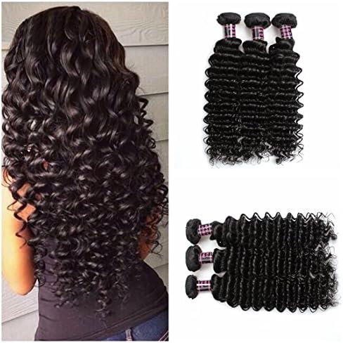 Allove 3 Bundles Brazilian Virgin Hair Deep Wave Hair Extensions Grade 6a Unprocessed Human Hair Weave Natural Color Cheap Brazilian Curly Virgin Hair Bundles (3pcs 14inch)
