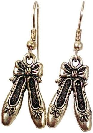 Surgical Steel Dangle Earrings Ballet Slippers Silver Tone