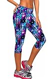 Ancia Womens Tartan Active Workout Capri Leggings Fitted Stretch Tights