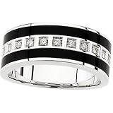 14K White Gold Man's Onyx and Diamond Band - 0.20 Ct.