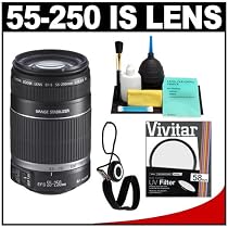 Canon EF-S 55-250mm f/4.0-5.6 IS Telephoto Lens + UV Filter + Accessory Kit for Digital Rebel XS, XSi, XT, XTi, XSi, T1i, EOS 30D, 40D, 50D & 7D Digital SLR Cameras