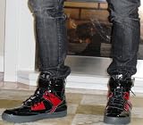 Basket Ball Men's Designer Leather Sneaker Black with Red Details. Size: 7 to 13