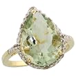 10k Gold Teardrop Stone Ring, w/ Brilliant Cut Diamonds & 14x10mm Pear Cut Green Amethyst Stone, 11/16 (17mm) wide