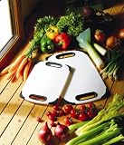 H & L Russel Ltd Anti-Bacterial Chopping Board with Black Trim and Slotted Handles, White, Non-Slip, Polyethylene, 32 x 20 x 1 Centimetres