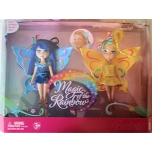 BARBIE FAIRYTOPIA MAGIC OF THE RAINBOW BLUE and YELLOW FAIRIES WINGS TURN INTO HAIR BOWS by