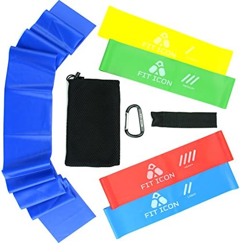 Fit Icon Resistance Exercise Band, Loop Band Set of 5 &amp; Door Anchor for Exercise, Physical Therapy &amp; Stretching