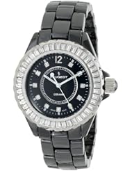 Peugeot Womens PS4885BK Swiss Ceramic Swarovski Crystal Black Dial Watch