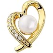14K Yellow Gold Akoya Cultured Pearl and Diamond Heart Pendant