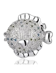 Sterling Silver Multi-Color Diamond Blowfish Brooch
