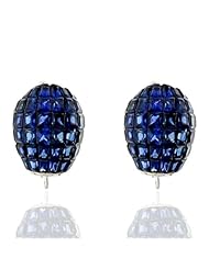 18kt White Gold Blue Sapphire Clip On Earrings Designer Jewelry