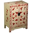 Handmade Asian Furniture - 33" White, Red & Gold Butterfly & Peony Storage Cabinet / End Table