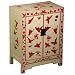 EXP Handmade Asian Furniture - 33" White, Red & Gold Butterfly & Peony Storage Cabinet / End Table