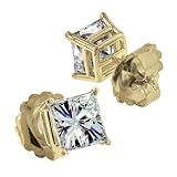 14k Yellow Gold 4 Prong Moissanite Princess Studs (4.32 cttw equivalent)