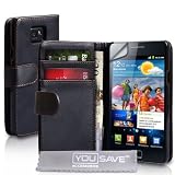 Noire Cuir Portefeuille Pour Samsung Galaxy S2 Avec Ecran Protecteur Gratuitement De Yousave