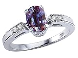 1.04 cttw Lab Created Alexandrite and Genuine Diamond Ring - 14kt White Gold