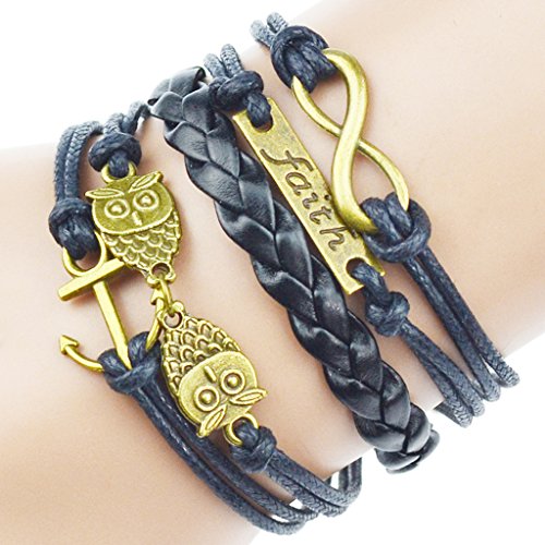 Jiayiqi Women Girl Hot Selling Fashion Multilayer Rope Leather Bracelet Cuff Bangle
