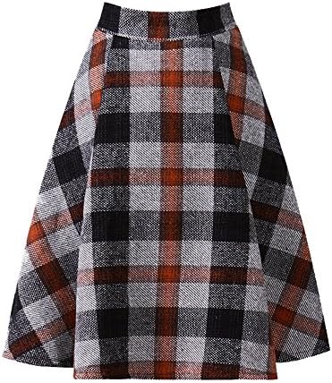 Oupay Women's Woolen Stretch Soft Plaid Print Umbrell AMini Dress Skirt US XXS-XS(Asian Free Size) red
