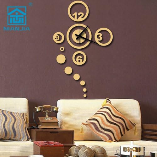 TONPAR Creative living room bedroom porch acrylic circle clock stereo mirror TV background wall stickers , golden mirror