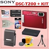 Sony Cybershot DSC-T200 8.1MP Digital Camera (Red) + 4GB Accessory Kit