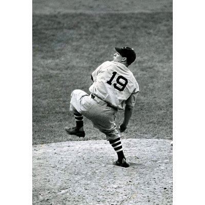 Professionally Framed Bob Feller Throwing Pitch Archival Photo Sports Poster Print - 11x17 with RichAndFramous Black Wood Frame