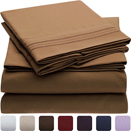 Mellanni Bed Sheet Set - Brushed Microfiber 1800 Bedding - Wrinkle, Fade, Stain Resistant - Hypoallergenic - 4 Piece (King, Mocha)