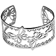 Enchanting Butterflies Black and Silver Tone Stainless Steel Cuff Bracelet