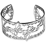 Enchanting Butterflies Black and Silver Tone Stainless Steel Cuff Bracelet