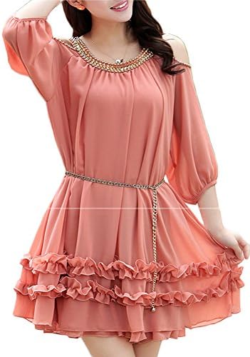 Erlking Women's SleeveHalf Off Shoulder Chiffon Dress Color Pink Size XS