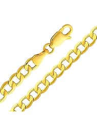 14K Yellow Gold 4.2mm Concave Curb Cuban Chain Bracelet with Lobster Claw Clasp - 7.5" Inches