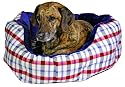 Dog Bed-Red and Blue Check Dog Bed with Navy Plush Interior