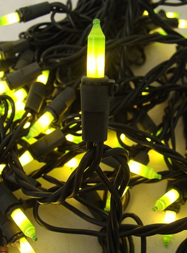 Set of 100 Slime Green Mini Christmas Lights - Black Wire