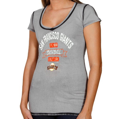 San Francisco Giants Ladies Seam Wash Premium V-neck T-Shirt - Gray (Small)