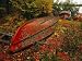 An Upturned Rowboat Among Red Osier Dogwoods in Fall Foliage Photographic Poster Print by Raymond Gehman, 12x16
