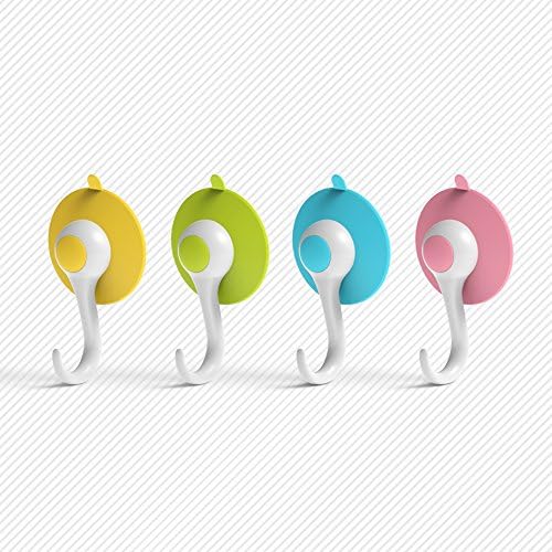 4pcs Pack Crestar Strong Suction Cup Hooks Holer up to 10 LB,Easy to Assemble-Functional and Durable Plastic Hooks Hangers, Color-Blue+Green+Pink+Yellow