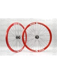Sports: Origin8 Track Attak Wheel Set - 700c, 32H, Fixie, NMSW, Anodized-Red/Black/Black - Origin8