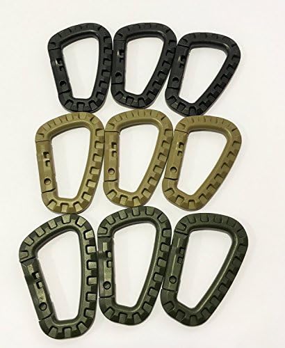 9 Packs Tac Link Super Strong Molded Polymer Clip Carabiner ITW (3 Multicolor - Khaki, army green, black)