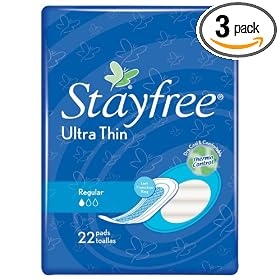 Stayfree Ultra Thin Pads, Overnight  Pads with Wings, 32-Count Packages (Pack of 3)