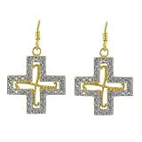 Yellow Gold Cross Vermeil Genuine Diamond Accent Earrings
