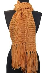 Handmade Winter Scarf in Cable Design - Artisan Pumpkin Peach Yarn Wool and Mohair (100% Hand-knitted)