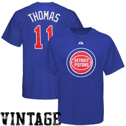 Majestic Detroit Pistons #11 Isiah Thomas Royal Blue Retired Player Throwback T-shirt (Large)