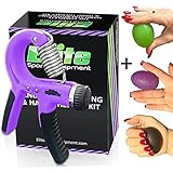 Adjustable Hand Grippers and 3 Grip Strengthener Balls - Resistance Range of 22lbs to 88lbs - Purple