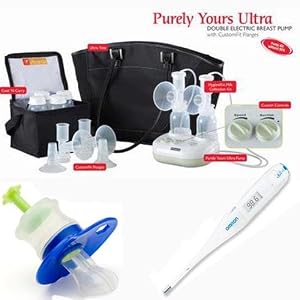 Ameda Purely Yours Ultra Breast Pump with Free Omron Digital Thermometer and Baby Medicine Dispenser