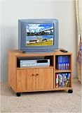 TV Cart with Casters in Natural Finish