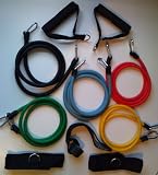 picture of 100% NATURAL LATEX TUBES, Power Cords Resistance Bands 11pc Set, Ideal For Home Fitness, Yoga, Pilates, Abs, P90x & Workout with workout guide. Part of the Columbia-Bookfest® PowerCord products.